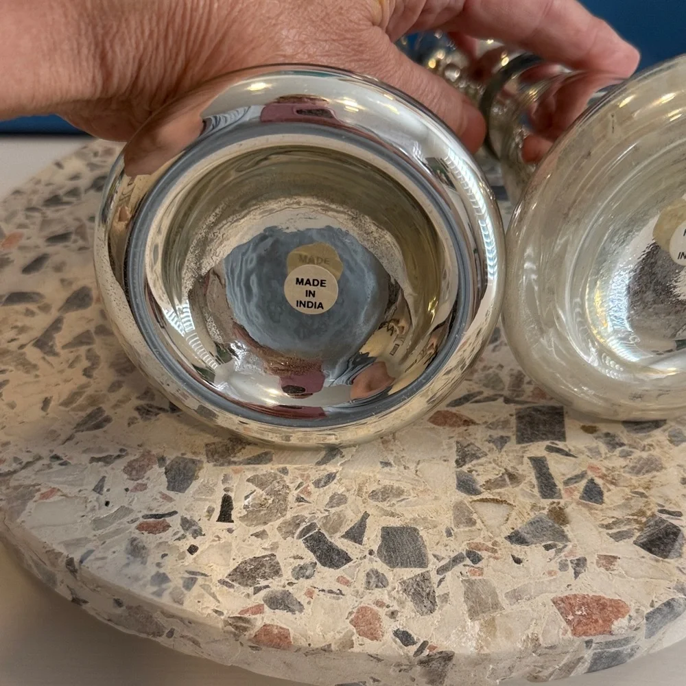 Mercury Glass Turned Style Antique Inspired Candle Sticks (2)